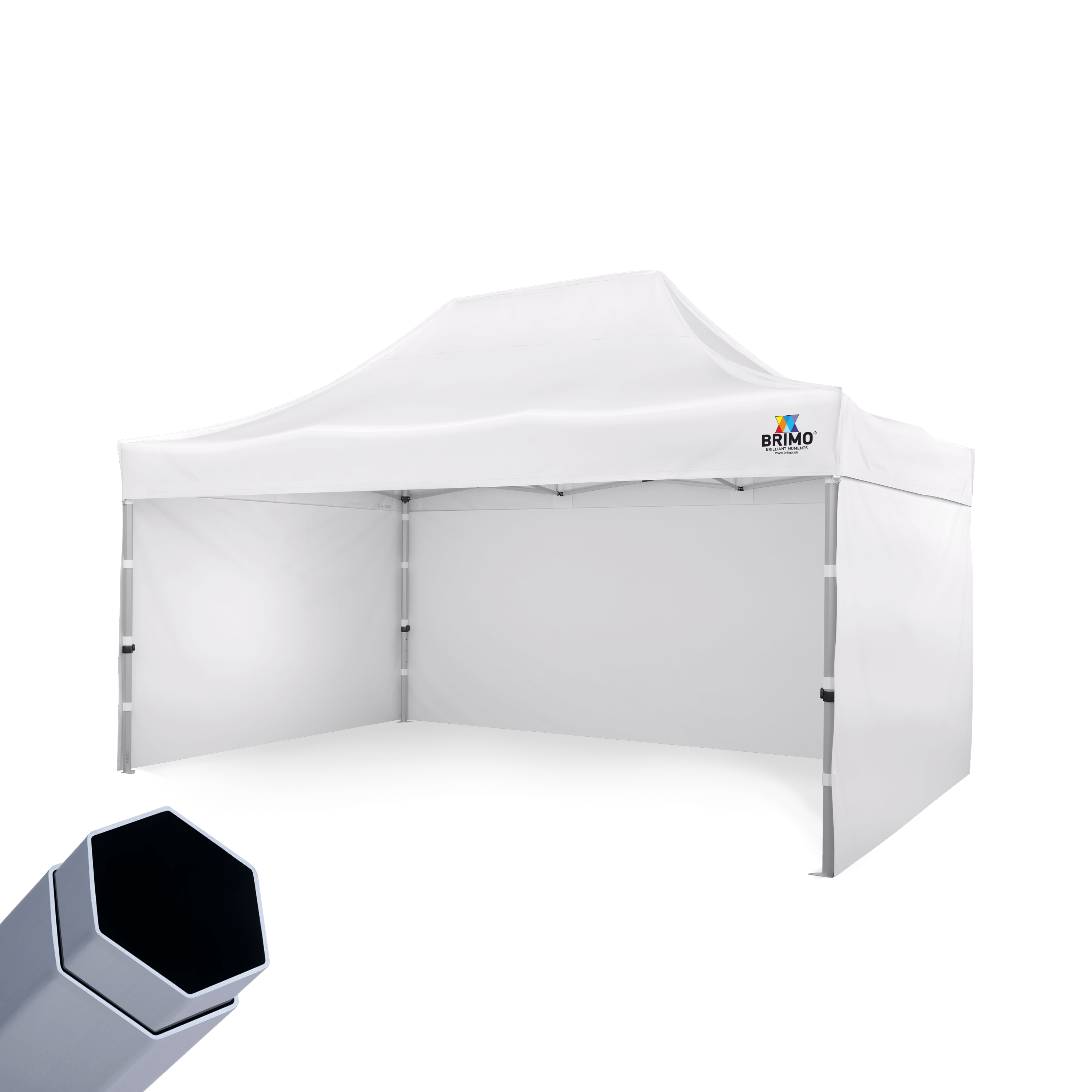 Biely nožnicový stan a prepravný obal na vonkajšie akcie.